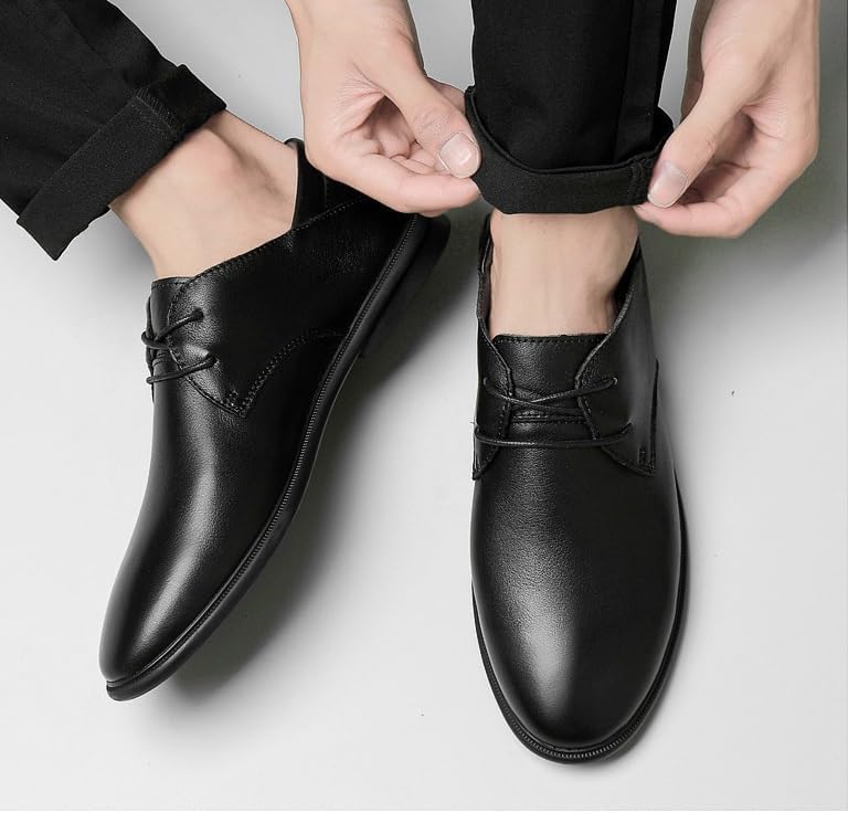 YZABEL Men's Retro Flat Low Top Business Casual Shoes, Pointed Toe Lace-Up Oxfords Dress Shoes, Breathable Stylish Rubber Non-Slip for Walking Outdoor Driving2