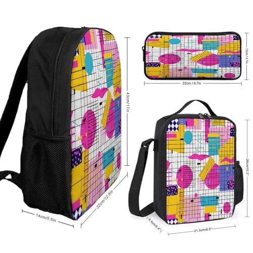 80s 90s Backpack Set 3 Pieces Backpacks Lunch Bag Wallet For Travel Outdoor Sports2