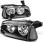 4Pcs Black Housing Headlight Clear Corner/Turn Signal Headlight Assembly Lamps Compatible with Dodge Charger LX 06-10