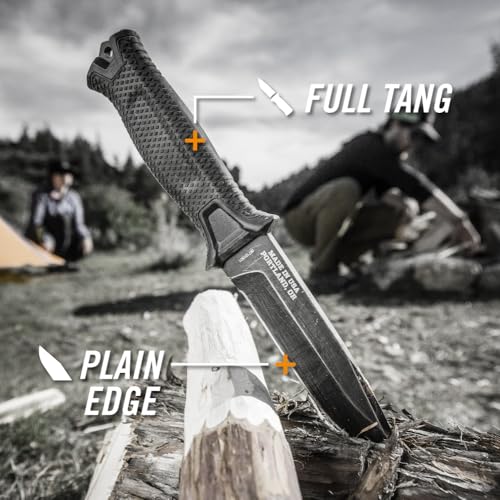 Gerber Gear StrongArm - Fixed-Blade Camping & Hunting Knife with Striking Pommel & Sheath - Premium Survival Gear - Made in USA - Black, Plain Edge