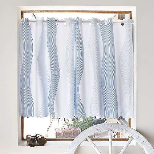 スタイルデコール(STYLE Decor) カフェカーテン ラミネート 小窓用 おしゃれ 目隠し 70cm丈 × 幅100cm お風呂 マリン ブルー W4000110
