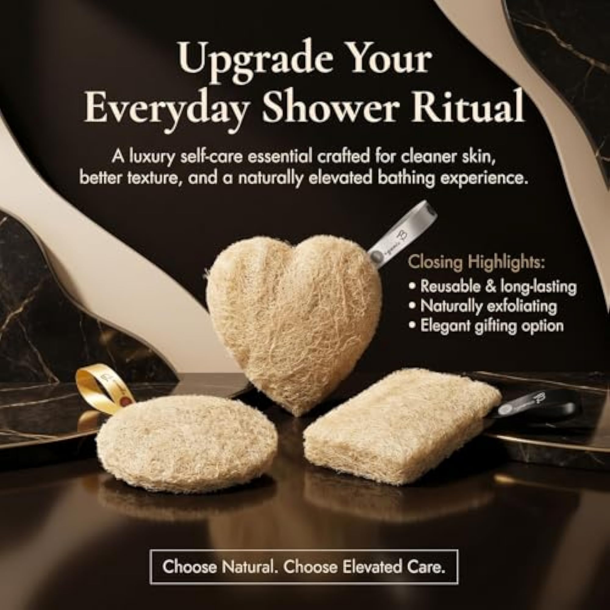 Natural Loofah Sponge Set of 3, Bath Loofah Scrubber