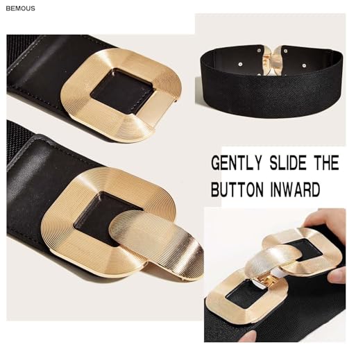 Black Elastic Waist Belts for Women Big Gold Buckle Belt for Dress Fashion Stretchy Wide Belt for Ladies3
