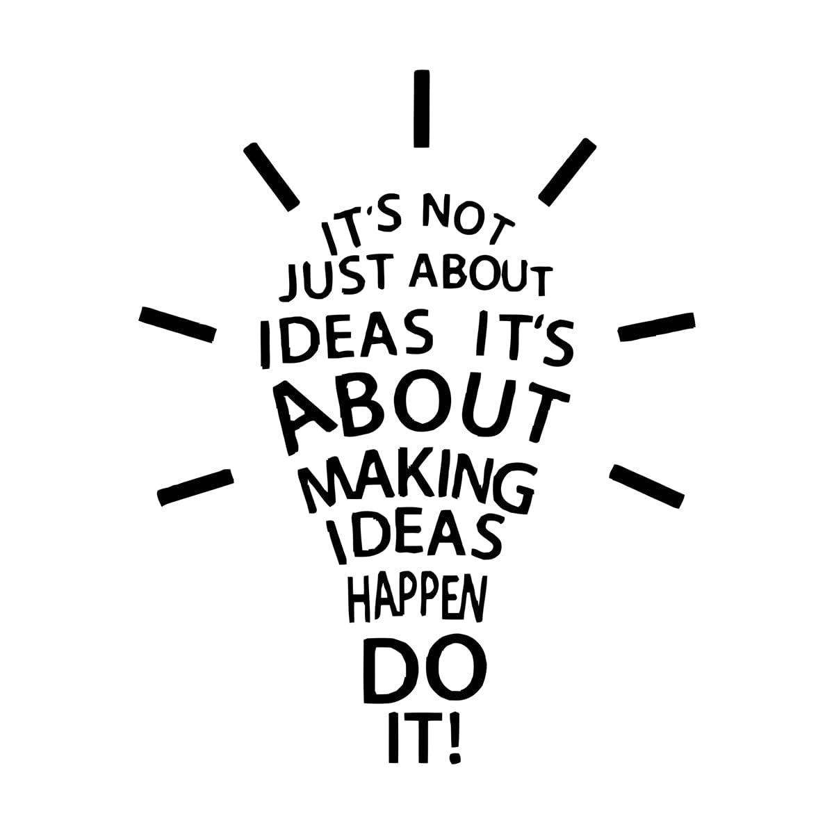 Making Ideas Happen Do It Inspirational Quote Wall Decal Lightbulb Work Success Motivational Vinyl Sticker Art Home Room Large - 57x71cm