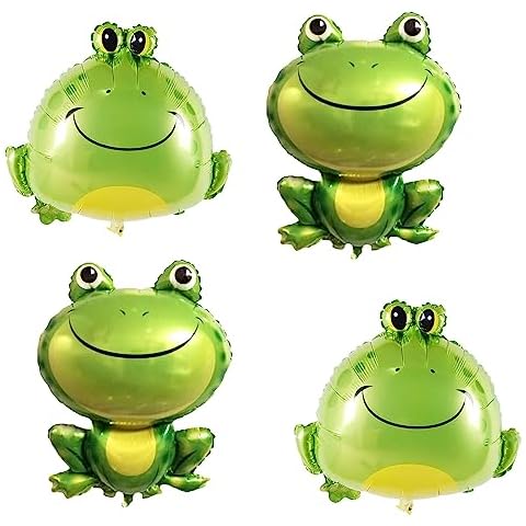 4PCS Frog Balloons Decorations Large Green Frog Mylar Foil Balloons for Animal Frog Reptile Themed Birthday Baby Shower Party Decoration Supplies Cover