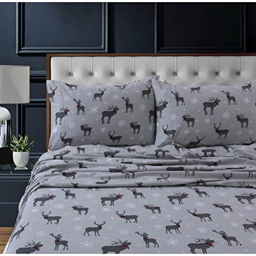 Tribeca Living Flannel Sheets Queen Size - 100% Cotton Flannel Sheet Set, 200 GSM Deep Pocket Queen Flannel Sheets, 4 Piece Ultra Soft Brushed Cotton Flannel Sheet in Let it Snow Print by Tribeca Living - Image 4