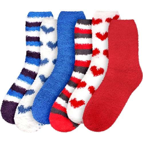 Image of BambooMN Colorful Fuzzy Socks - Assorted Super Soft Warm Microfiber Comfy Home Socks - Value Pack