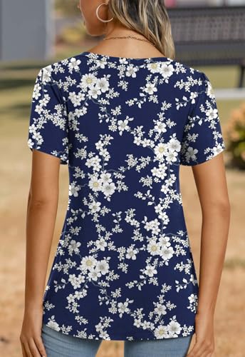 Image of CATHY 2026 Women Tops Summer Short Sleeve Tunic V Neck T-Shirts Loose Casual Floral Blouse S-4XL