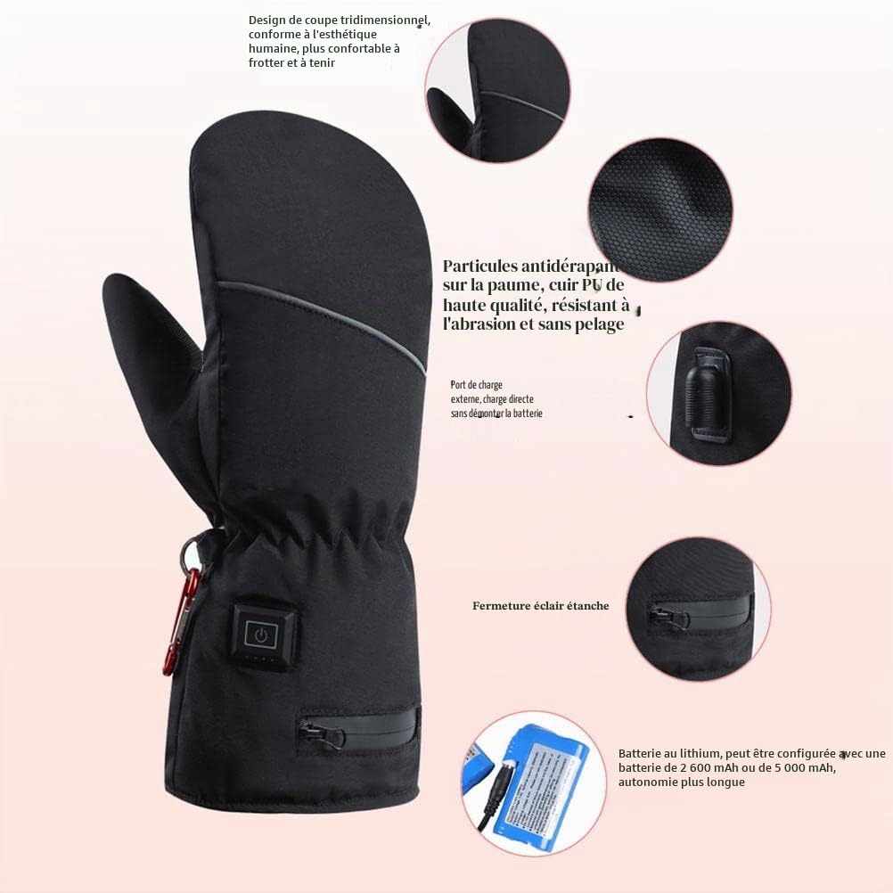 Gants chauffants pour femme avec écran tactile, gants thermiques rechargeables antidérapants avec doublure en polaire, gants thermiques d'hiver pour cyclisme et ski Akemaio Gants chauffants