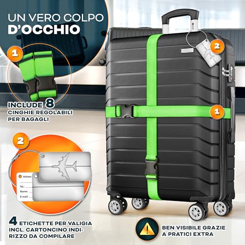 Tillvex® Set 4 Valigie Rigide S-M-L-XL + Bilancia, 8 Cinghie E 4 Etichette Bagagli | Valigia Da Viaggio Leggera Con 4 Ruote Piroettanti | Guscio Rigido In Abs Con Lucchetto Tsa (Nero) - 2