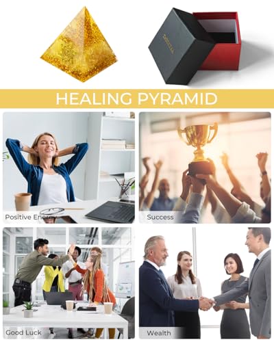 Image of Healing Crystals Orgone Pyramid (Hexagram - Star of David) - Energy Generator for Positive Vibe, Stress Relief & Chakra Reiki Meditation - Spiritual Gift for Success, Wealth & Prosperity (Golden)