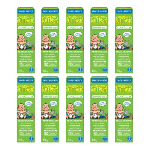 Boudreaux's Butt Paste with Natural Aloe Diaper Rash Cream, Ointment for Baby, 4 oz. Tube, (Pack of 10)