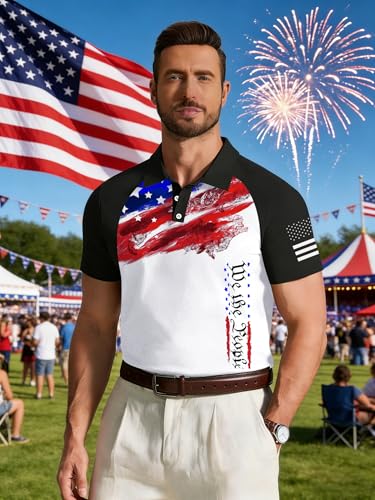 Camiseta Polo de Aniversario USA 250 Años para Hombre Camiseta con Bandera Americana 4 de Julio Patriótica Top de Golf miniatura 2