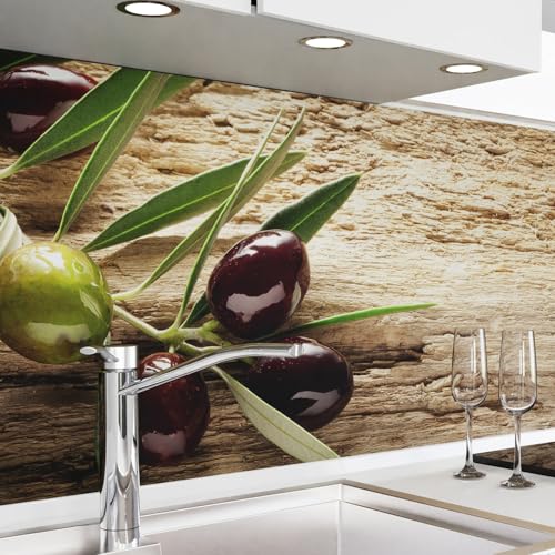 danario Küchenrückwand selbstklebend - Matt - Spritzschutz Küche - versteifte PET Folie - 0,4 mm - Oliven - 60cm x 220cm