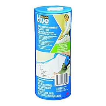 ScotchBlue Pre Plastic Painters Tape with Bladed Dispenser, 48 in x 30yd, Tape &amp; Masking Film Combined in One Product, Static Cling to Stay in One Place, No Residue Masking Tape (PTD2093EL-48-S)