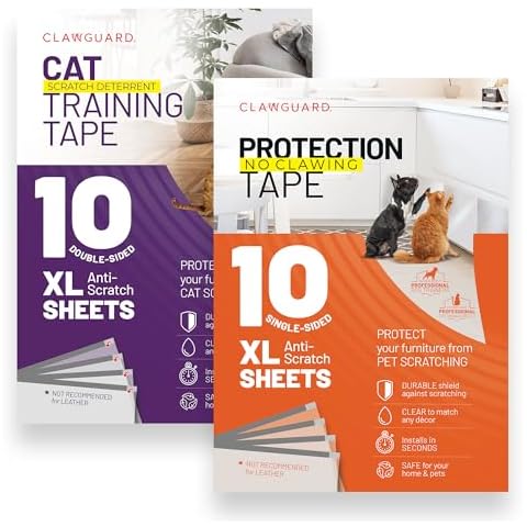 CLAWGUARD Bundle Pack – Dog Scratch Protection Tape Single-Sided 10 Pack Sheets and Cat Training Tape Anti Scratch Cat Deterrent Double-Sided 10 Pack Sheets. Dog & Cat Furniture Protector Pack Cover