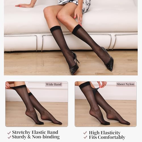 6 Pairs Knee High Stockings for Women 20D Sheer Nylon Trouser Socks with Reinforced Toes3