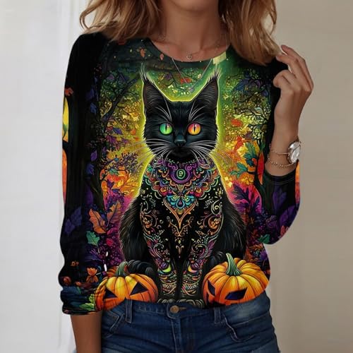 Halloween Shirts for Women Long Sleeve Plus Size Fashion Crewneck Comfortable Tshirts Halloween Costumes for Women
