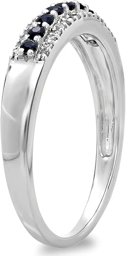 Miniatura 2 de Dazzlingrock Collection Anillo de boda apilable para mujer con piedras preciosas redondas y diamantes blancos redondos Oro blanco de 10 quilates