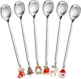 Hosmide 6pieces Christmas Spoon Tableware Stainless Steel Mini Spoon with Packing Box for Coffee Tea