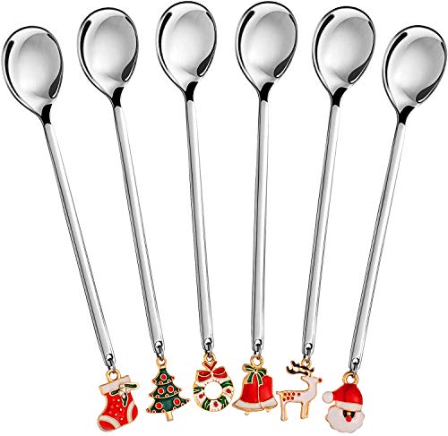 Hosmide 6Pieces Christmas Spoon Tableware Stainless Steel Mini Spoon With Packing Box For Coffee Tea Soup Sugar Dessert Seasoning Ice Cream Xmas Gift (Silver) #TOP16