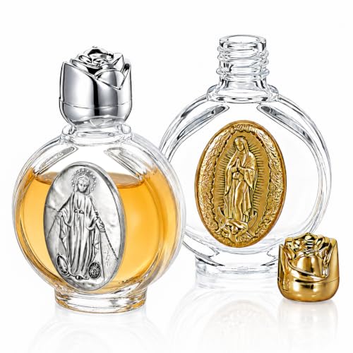 Gatuida 2pcs Glass Holy Water Bottle, Embossed Pocket Holy Water Bottles, Portable Religious Containers for Catholic Christian Party Church