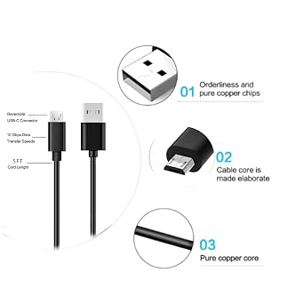 Mirco USB Charger Charging Cable Cord Compatible for TOZO T8 T6 T5 Earbuds,Logitech G635 G935 G633 G930 G933 H600 H800 G633S G933S G533 G430 Pro Gaming Headsets, Logitech Harmony Remote Control [5ft]