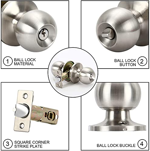 Rulart Door Knob With Lock Key - Door Knob With Key Interior And Exterior Door Lock Bedroom Doorknobs With Lock And Keys Standard Ball Satin Stainless Steel Door Knob #TOP3
