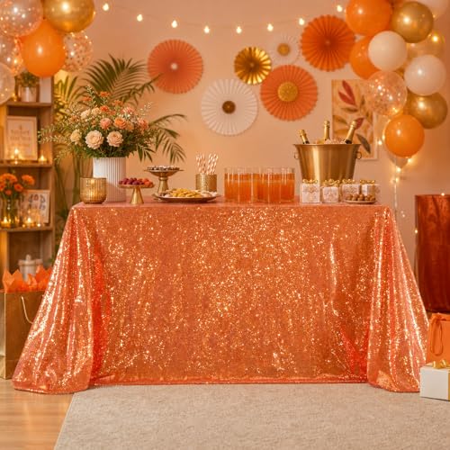 Image of B-COOL Rectangle Sequin Tablecloth Fabric Linen: Glitter Fabric 6ft Long Table Cloth for Wedding Autumn Party Dining Banquet Christmas Holiday Decoration, Bronze 60x102 inch