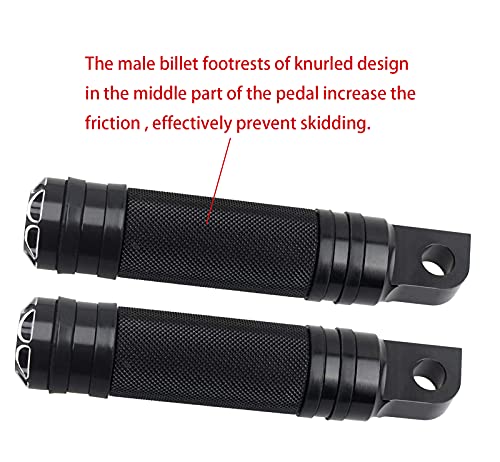 CNC Billet Motorcycle Foot Pegs,Motorcycle Passanger Foot Pegs, Male Billet Footrests Compatible with Harley Sportster, Dyna, Road King Harley Style Male Mount Footpegs Footrest(Black)