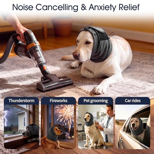 Image of IECOii Small Ear Wrap Dog Ear Cover for Noise Protecion(Gray,Small) | Doggie Calming Hoodie for Anxiety Relief in Thunder Firework Breathable Soft No Shake Adjustable Patches for Dogs Hematoma