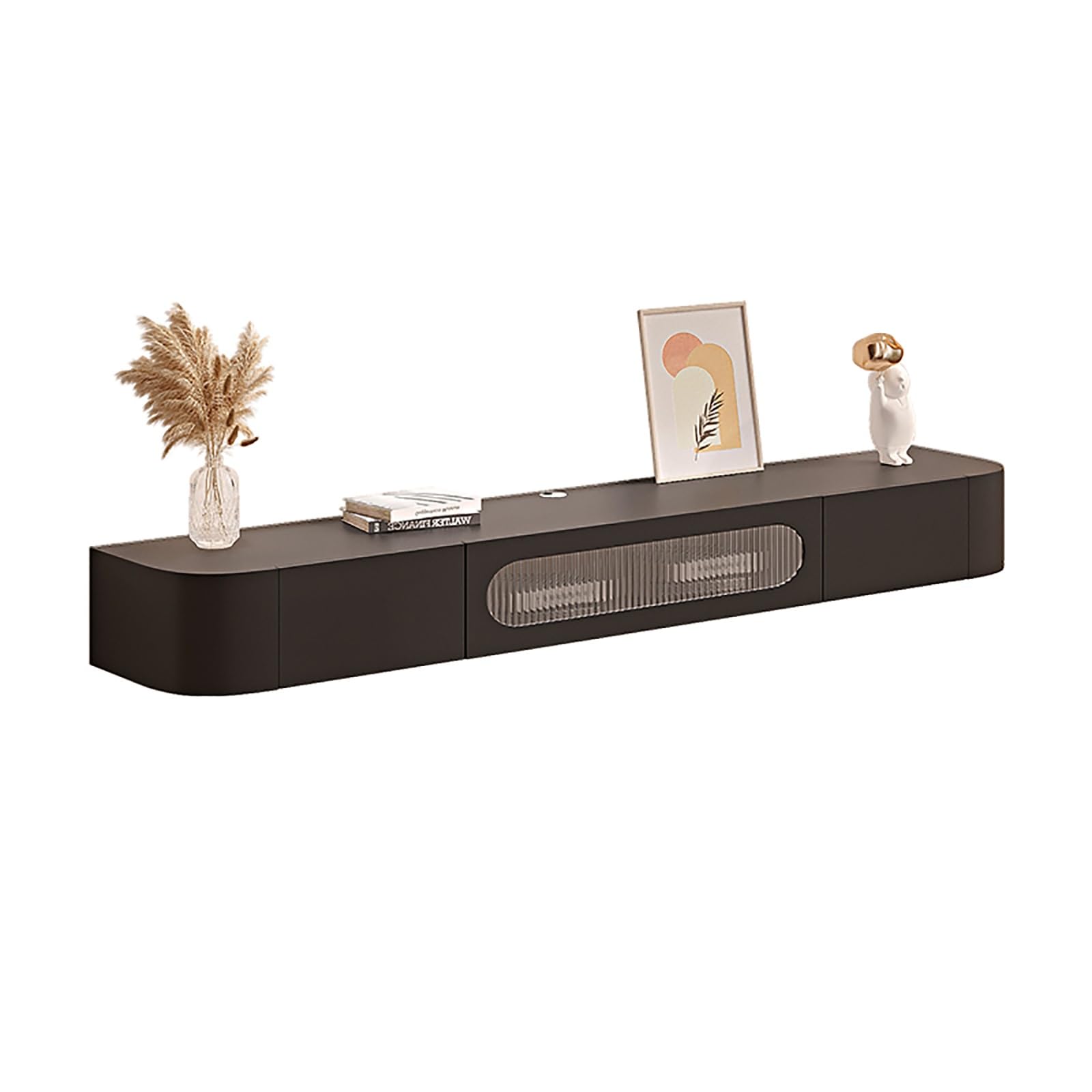 Meuble TV en bois massif flottant haut de gamme, console multimédia murale