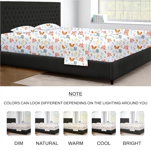 Image of SGI 108 inchx80 inch 4 Pc Short Alaskan King Sheet Set 600 TC 18 inch Butterfly Garden