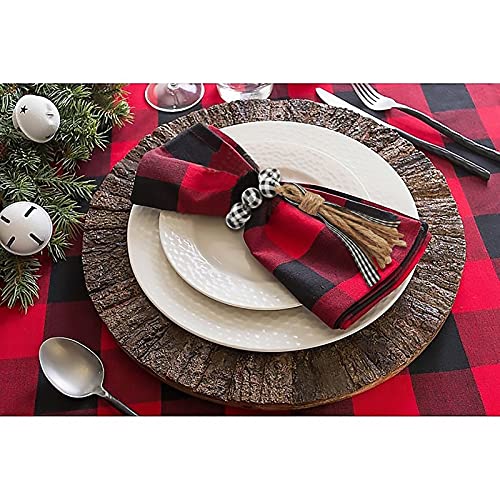 Getfitsoo Halloween Napkin Ring Set Of 6, Black & White Plaid Tassel Napkins Rings Holders, Rustic Napkin Rings Handmade By Braided Jute And Bead, Farmhouse Napkin Rings Wooden Beads (Black&White) #TOP1