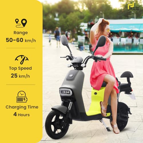 Image of EOX OKO Low Speed Electric Scooter with Non RTO 50-60Km Mileage Neon Grey Portable 48V Lithium Battery & Charger (NeonGrey)