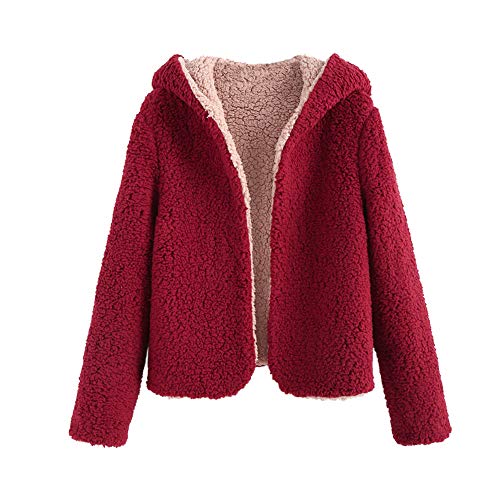 ZAFUL Women's Reversible Open Front Coat Lamb Wool Hooded Cardigan Jacket Teddy Coats