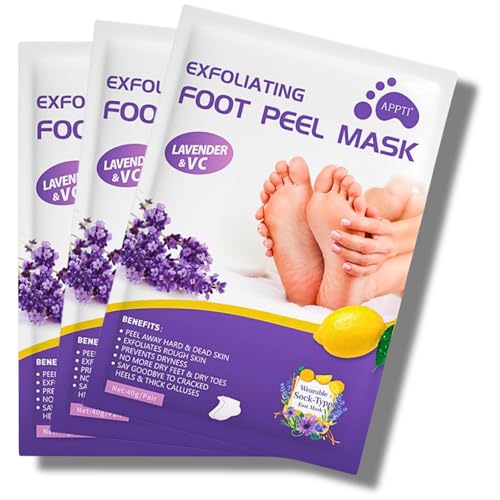 3 Pairs Foot Peel Mask, Exfoliating Foot Peeling Mask for Hard Skin, Callus Remover, Moisturising Socks for Foot Care, Repair Cracked Heel, Dead Skin, Foot Mask for Baby Soft Skin, Vegan - Lavender