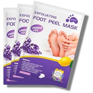 3 Pairs Foot Peel Mask, Exfoliating Foot Peeling Mask for Hard Skin, Callus Remover, Moisturising Socks for Foot Care, Repair Cracked Heel, Dead Skin, Foot Mask for Baby Soft Skin, Vegan – Lavender