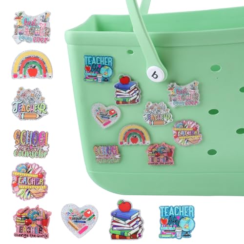 Kexinglu 9Pcs Teacher Charms for Bogg Bags Colorful Insert Acrylic Decoration Accessories for Rubber Beach Tote