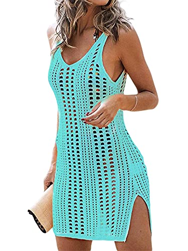 Edhomenn Ärmelloses Häkelkleid für Damen, Strandkleid, Bikini-Überzug, Badeanzug, Y2K, Strandmode, A-grün, 50