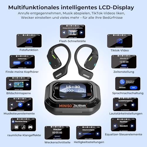 MINISO M98 AI Übersetzer Kopfhörer, 3-in-1 Echtzeit Übersetzer Kopfhörer mit app, 134 Sprachen Übersetzungskopfhörer mit LCD Touchscreen, Open Ear Übersetzer Ohrhörer für Lernen, Reisen, Business