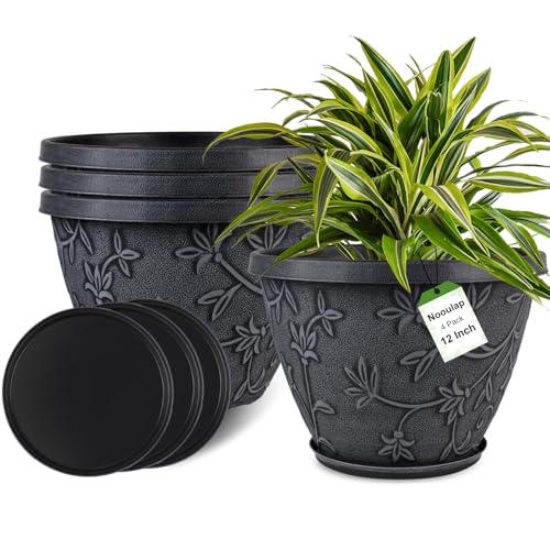 Nooulap 4 Pack 12 Inch Large Flower Pots for Outdoor