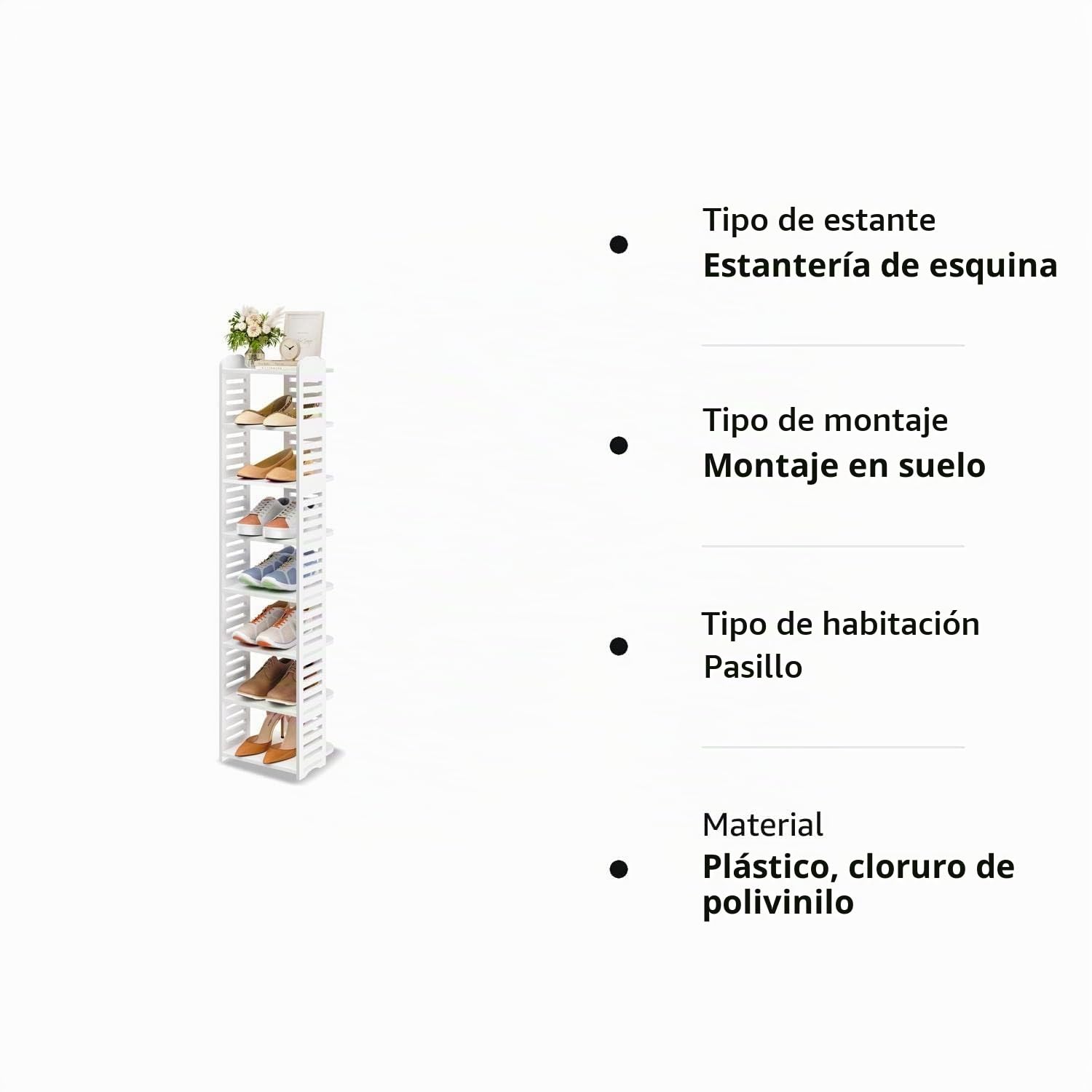 Dripex Zapatero Estrecho Blanco, Montaje Sin Herramientas, Mueble Zapatero para Entrada Recibidor Pasillo, 8 Niveles, 26 x 25 x 111cm