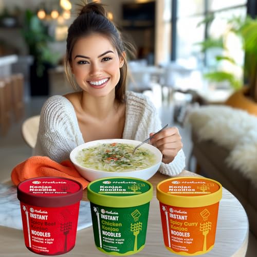 Image of Hethstia Konjac Noodle, 6-Pack Pre-cooked Low Carb Shirataki Pho Soup Variety Flavor (Chicken, Spicy Curry, Spicy Beef)- Low-Calorie, Sugar-Free, Vegan, Gluten-Free, 34.32oz Keto-Friendly Asian Meal