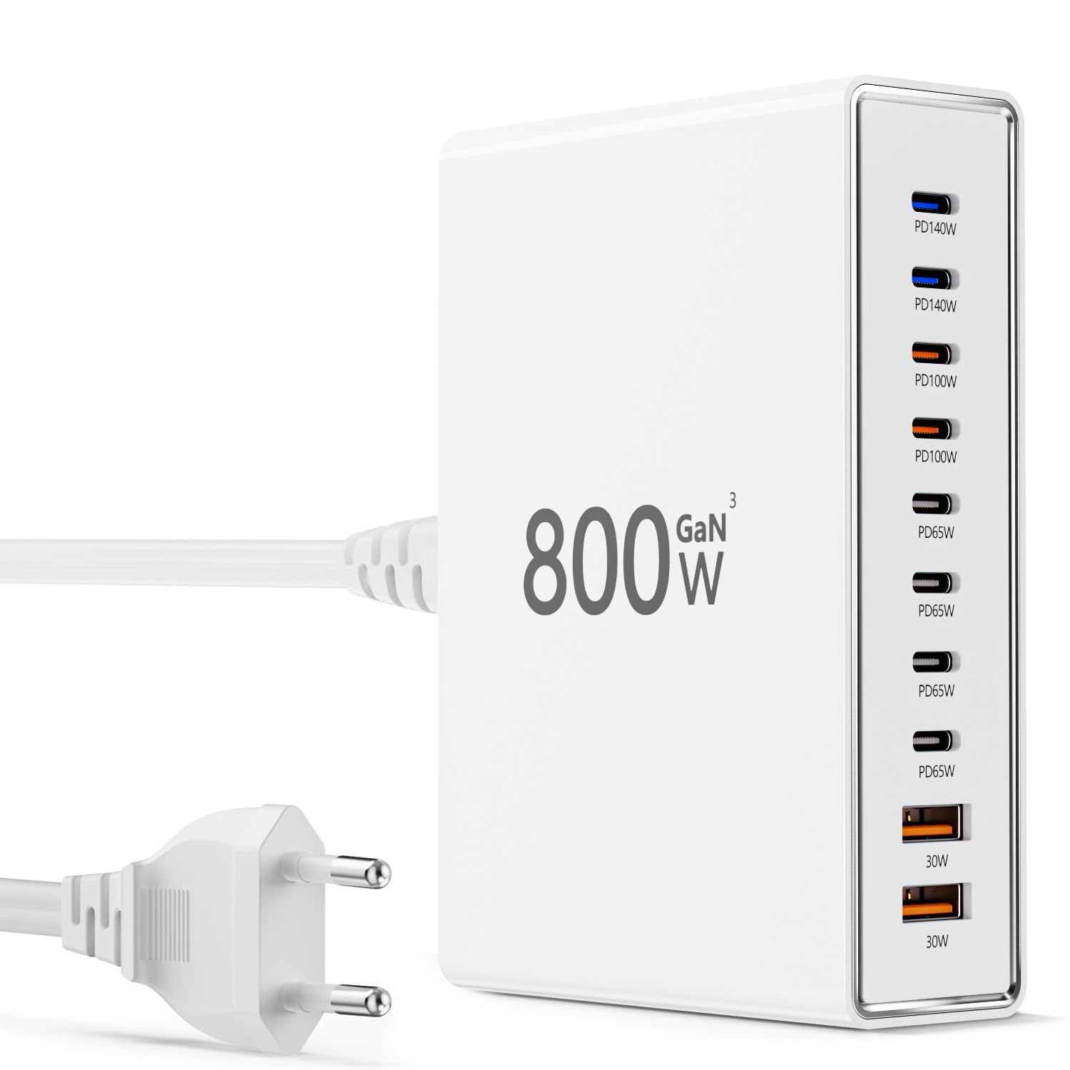 Stazione di ricarica multi-porta 800W USB‑C con doppio PD PPS, 8 porte USB‑C e 2 porte USB‑A, compatibile con MacBook Pro/Air, iPhone 16/15/14, Galaxy S25/S24/S23