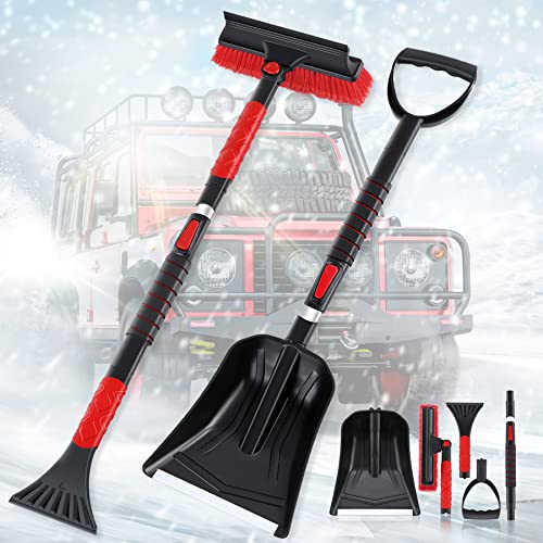 Snow Brush & Snow Shovel for Car, 3 in 1 Extendable 47'' Snow Brush with Squeegee and Ice Scraper for Car Windshield Detachable Car Snow Shovel with Ergonomic Foam Grip Snow Removal for Car SUV Truck