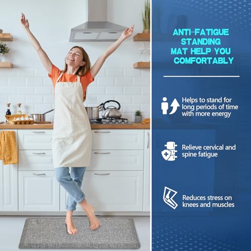 Image of Anti Slip 7 /8 inchs Anti Fatigue Kitchen Floor Mat, Ergonomic Comfort Standing Mat, Waterproof Kitchen Runner for Home, Kitchen, Office, Laundry, Garage (Light Gray, 17.3 inch x 39 inch -0.87 inch)