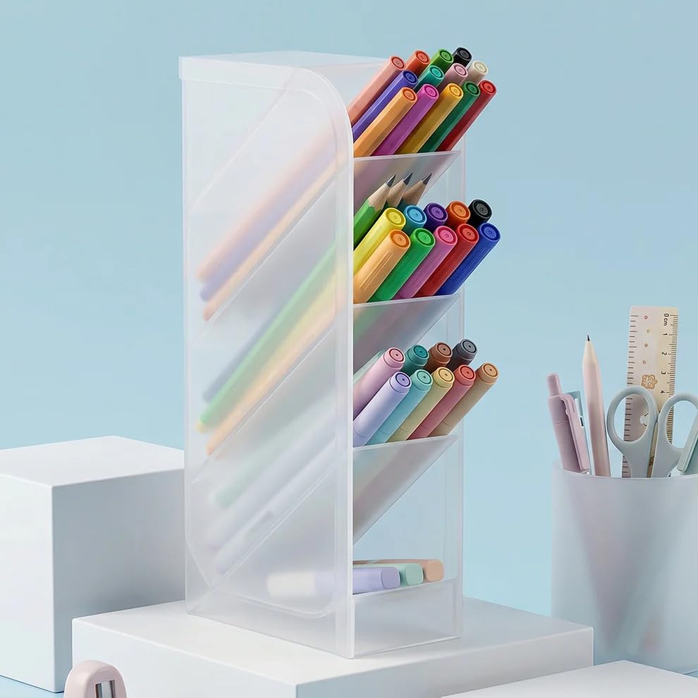 Desk Organizer – 4 Compartments in Clear Plastic for Office Supplies Pen Pencil Brush Craft Storage Container Holder Tray Organizer For Kids Teens Girls Adults (1)-image-30