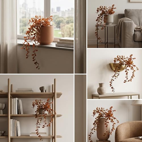 Image of Dekorly 2 Pack Artificial Plants Artificial Hanging Plants Faux Eucalyptus Leaf Greenery Fake Hanging Eucalyptus Plant (Green) (2, Orange)