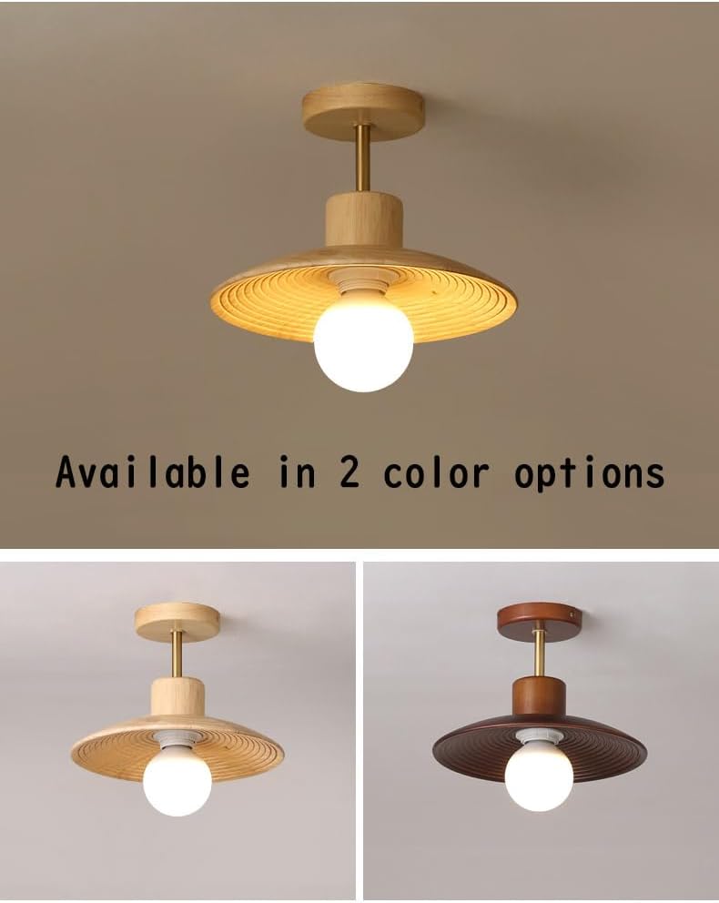 RV Hardwired Cone Shape Walnut Wood Wall Light with 12V Retro Wood Plane RV Decorative Light RV Ceiling Light Fixtures Ceiling Mount RV Wall Light, E26 E27 Semi Flush Mount for RV Camper
